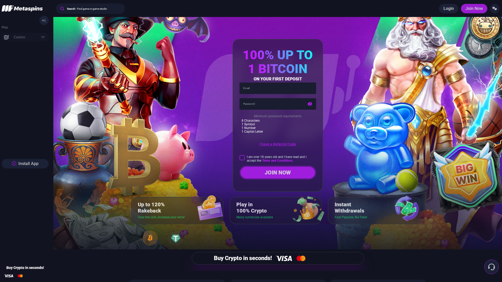 Metaspins Casino Homepage